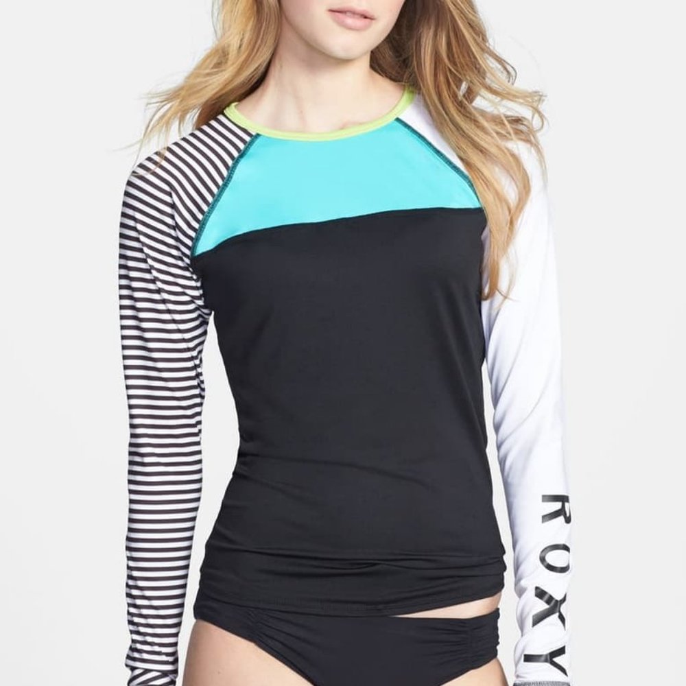 Roxy “Neon Tide” Colorblock Stripe Rashguard (M)